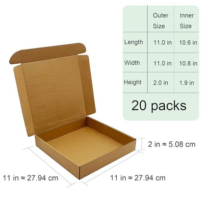 11x11x2 inch Shipping Boxes 20 Pack, Brown Corrugated Cardboard Mailer Box - size: 11" x 11" x 2"
