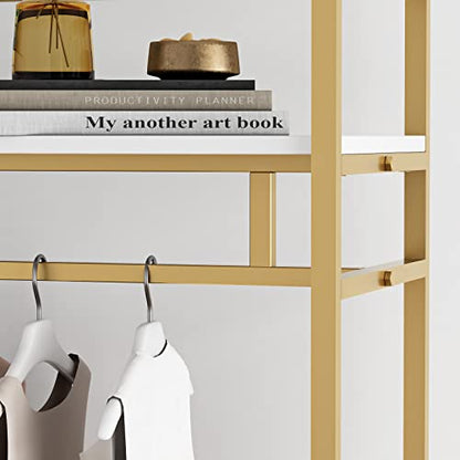 Heavy Duty Gold Clothing Rack with Shelves for Hanging Clothing, Gold Metal Freestanding Garment Rack for Retail Display (59" L) - style: double-59