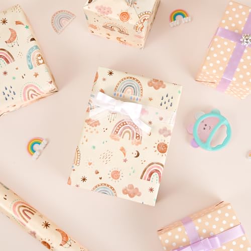 WERNNSAI Rainbow Wrapping Paper 17 In x 33 Ft Boho Baby Shower Wrap Paper - color: Boho Rainbow