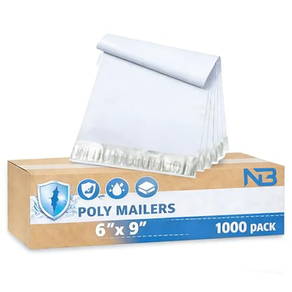 NB 6x9 Inch – 1000 Pcs White Poly Mailers Strong Adhesive Self-Seal Shipping Envelopes, Tear & Water Resistant Packaging for E-Commerce and Small Business - color: White, size: 6"x9" 1000pcs