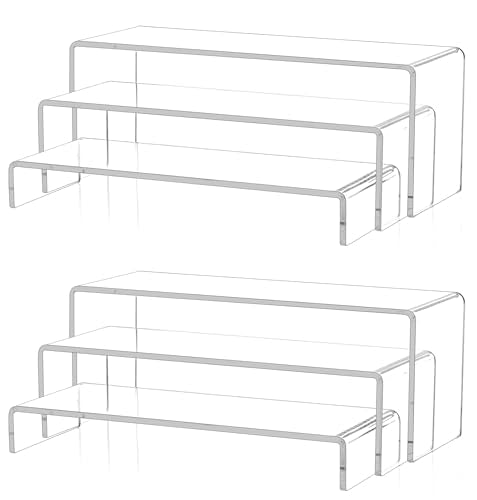 Jusalpha 6 Pcs 12" Large Acrylic Risers 5mm thickness Rectangular Display Shelf for Cupcake Stand, Tiered Display Stand for Funko Candy Shoe Showcase, Collectibles (6 PIeces) - size: 6 PIeces