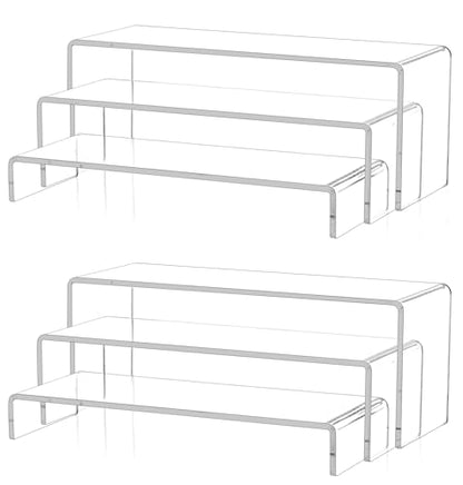 Jusalpha 6 Pcs 12" Large Acrylic Risers 5mm thickness Rectangular Display Shelf for Cupcake Stand, Tiered Display Stand for Funko Candy Shoe Showcase, Collectibles (6 PIeces) - size: 6 PIeces