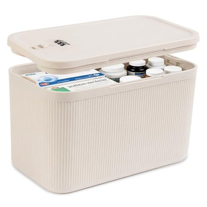 Upgraded Taller Lock Box for Medication, Phone Jail & Snacks – Large Lockable Storage Box with 3-Digit Combination Lock, Food-Safe BPA-Free Plastic– Medicine Lock Box for Home, Fridge, Travel - color: Beige Plus