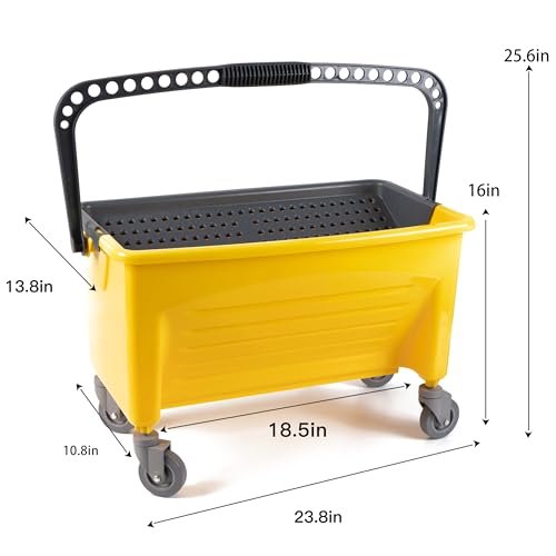 Matthew Cleaning Microfiber Finish Bucket with Sieve,Press Wring Mop Bucket for Microfiber Flat Mops, Mop Bucket with Non-Marking Casters Wheels,44" Yellow - color: 44 Quarts Bucket(yellow)