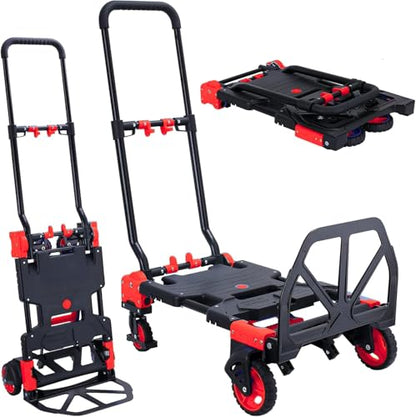2 in 1 Folding Hand Truck, 330lbs Aluminum Portable Dolly Cart, Red - color: Red