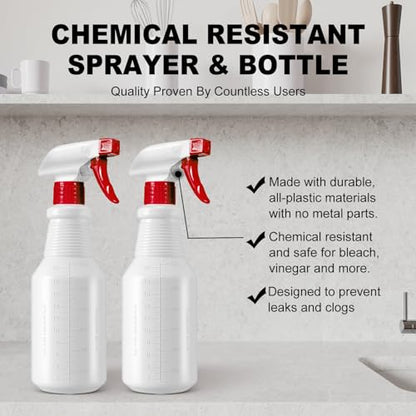 Plastic Spray Bottles 4 Pack, 24 Oz, Mist & Stream, Heavy Duty HDPE Sprayer Bottle, Leak Proof Empty Spraying Water Bottle for Cleaning Solutions, Planting, Car Detail, Pet Training with Measurement