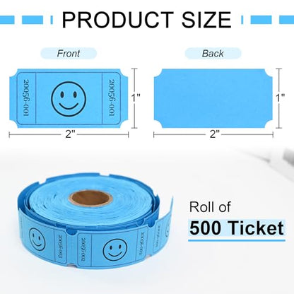 LLIKED 500 Raffle Tickets 1x2inch Smile Blue Single Roll for Events - color: Blue, size: 1"x2"