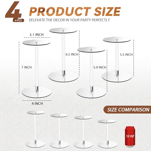 4 Pack Small Clear Acrylic Display Stands Risers, Pedestal Stand