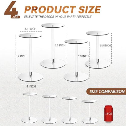 4 Pack Small Clear Acrylic Display Stands Risers, Pedestal Stand