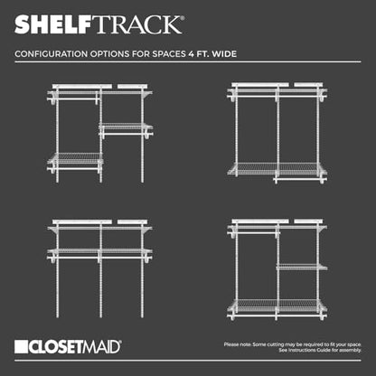 ClosetMaid ShelfTrack Wire Closet Organizer System, Adjustable from 4 to 6 Ft., With Shelves, Clothes Rods, Hardware, Durable Steel, White - color: White, size: 4 ft to 6 ft