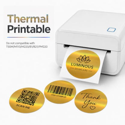 Round Holographic Gold Thermal Labels 2 Inch Vinyl Stickers 200 PCS - color: Holographic Gold, size: 2 × 2 Inch