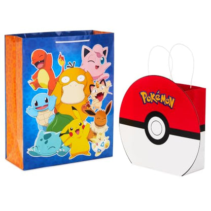 Hallmark Pokémon Gift Bags, 2-Pack (9" Medium PokéBall and 15" XL Pikachu) - size: 2 Count, style: Gift Bags