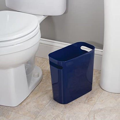 mDesign Plastic Small Trash Can, 1.5 Gallon/5.7-Liter Wastebasket, Narrow Garbage Bin with Handles for Bathroom, Laundry, Home Office - Holds Waste, Recycling, 10" High, Aura Collection, Navy Blue - color: Navy