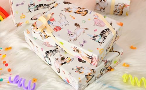 Sikiweiter Cat Birthday Wrapping Paper Roll - 17 Inches x 16.5 Feet, Fun and Colorful Cat Party Print, Perfect for Gifts and Celebrations(Cat Birthday) - color: Cat Birthday