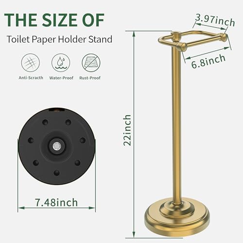 Toilet Paper Holder Stand,Free Standing Toilet Paper Holder,Modern Post Pivoting Toilet Paper Stand with Stable Weighted Base,SUS304 Stainless Steel Tissue Roll Holder Stand for Bathroom,Brushed Gold - color: Brushed Gold