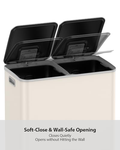 Lovewind Dual Trash and Recycling Bins for Kitchen, 2 * 11-Gallon Stainless Steel Double Trash Can, Step-On Garbage and Recycle Combo, Quiet Close, Pet-Proof, Compatible with 13-Gallon Bags, Apricot - color: Apricot, size: 2 x 11 Gallon