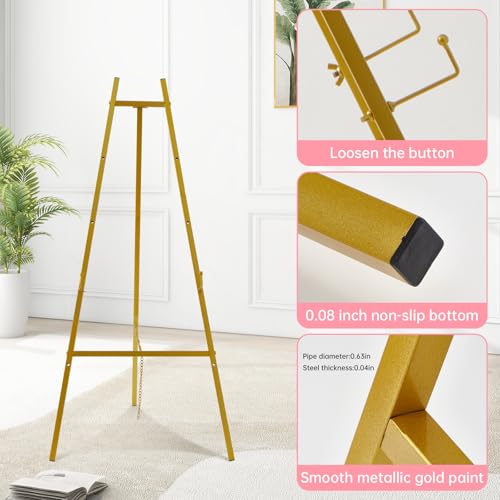57" Gold Easel Stand for Sign, Heavy Duty Metal Floor Display Easel - size: 57