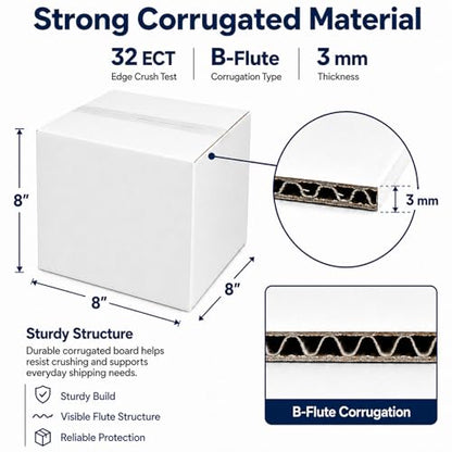8x8x8 White Shipping Boxes, 25 Pack - size: 8x8x8 Inch