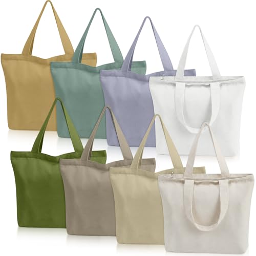 Epakh 8 Pack Canvas Tote Bag Bulk with Zipper, 16.5 x 13 Inch, Boho - color: Boho, size: 16.5 x 13 Inch
