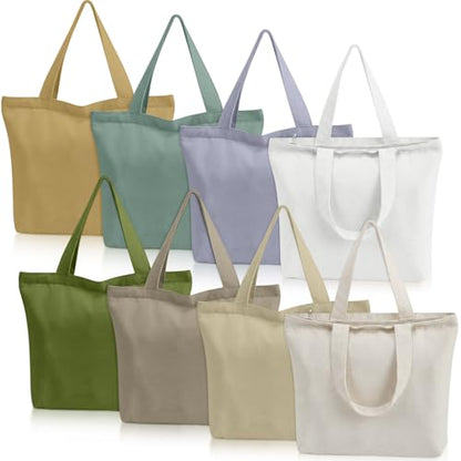 Epakh 8 Pack Canvas Tote Bag Bulk with Zipper, 16.5 x 13 Inch, Boho - color: Boho, size: 16.5 x 13 Inch