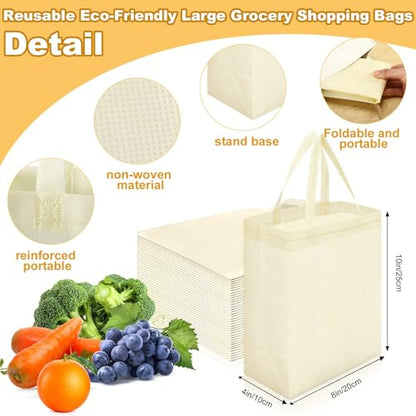 Windyun 50 Pcs Reusable Tote Bag Bulk 8 x 4 x 10 Inch, Beige - color: Beige