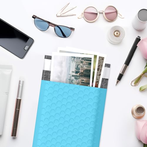 Famagic Light Blue Bubble Mailers 4x8 for Small Business, 100pcs Usable 4x7 - color: Light Blue, size: 4x8 100pcs