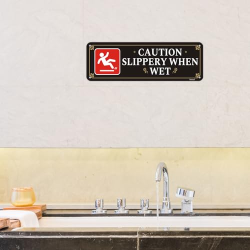 Caution Slippery When Wet Signs With Self-Adhesive Backing