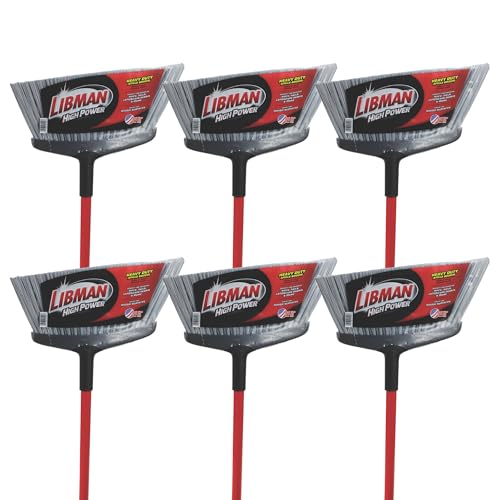 Libman Commercial 1102 Rough Surface Angle Broom, 15" Wide, Steel Red Handle and Gray Bristles (Pack of 6)