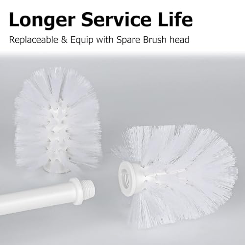 Topsky Toilet Brush,1 Pack Compact Toilet Brush & Holder Set,Plastic Round Barrel Loo Brush with 1 Replacement Toilet Brush Head,Durable for Bathroom Toilet,White