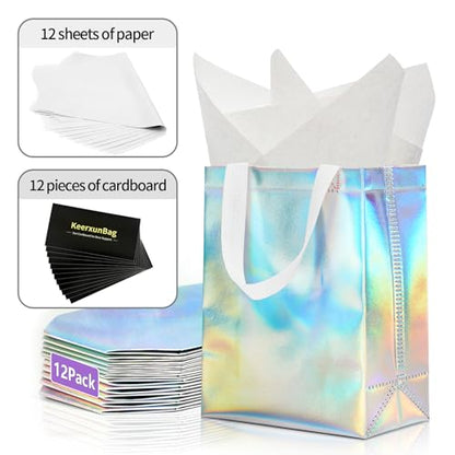 KeerxunBag Gift Bags Set (12-piece) includes inner liner paper - color: holographic