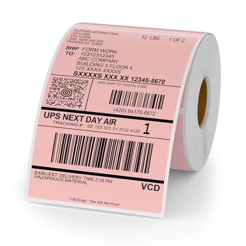 Pink Thermal Labels 4 × 6 Inch Waterproof Vinyl Stickers 250 PCS - color: Pink