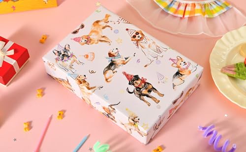 Sikiweiter Dog Birthday Wrapping Paper Roll - 17 Inches x 16.5 Feet, Fun and Colorful Dog Party Print, Perfect for Gifts and Celebrations(Dog Birthday) - color: Dog Birthday
