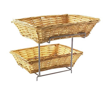 FixtureDisplays® 7.8 X 19 X 13" Two-Tier Display Rack for Counters with 2 Wicker Baskets, Retail Displays 120023NEW-FBA