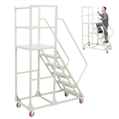 4/6 Step Rolling Stairs with Wheels Industrial & Warehouse Ladder with Handrails 880 LBS Capacity Rolling Steps for Goods Shelves 880 LBS Capacity