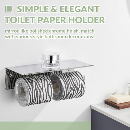 APLusee Double Toilet Paper Holder with Storage Shelf, Polished Chrome - color: Polished Chrome, size: Double Rod