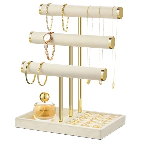 Jewelry Organizer Stand Display, 3 Tier Velvet Bracelet Holder, Beige - color: Beige, size: Large