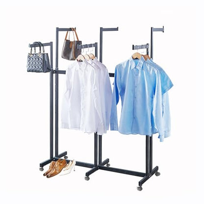Floor Standing Metal Garment Rack - Heavy Retail Display Racks With Wheels, 6 Arms Clothing Rack, Square Tubing Portable Shirt Racks, Merchandise Display For Hanging Clothes (Black) - color: Black