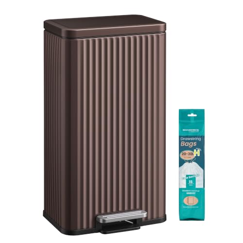 SONGMICS Trash Can, 8 Gallon (30 L), Stainless Steel, with Lid, Pedal - color: Brown, size: 8 Gallon