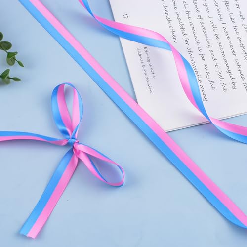 WANDIC 20 Yards SIDS Awareness Satin Ribbon, Polyester Pink&Blue Defects Awareness Male Breast Cancer Ribbon Hope Faith Ribbon for Gift Wrapping, Brooch Bracelet Making - color: Pink & Blue