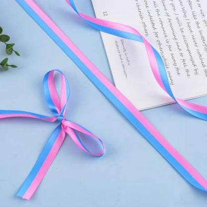 WANDIC 20 Yards SIDS Awareness Satin Ribbon, Polyester Pink&Blue Defects Awareness Male Breast Cancer Ribbon Hope Faith Ribbon for Gift Wrapping, Brooch Bracelet Making - color: Pink & Blue