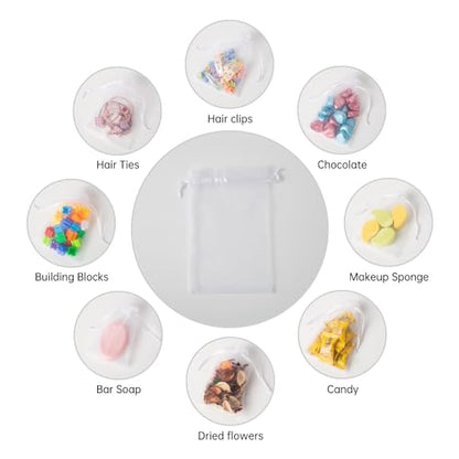 50PCS Organza Bags, 4x6 inches (10x15cm) Small Mesh Bags Drawstring, White Jewelry Gift Pouches for Easter, Wedding, Party, Festival, Bathroom Soaps - color: White-50PCS