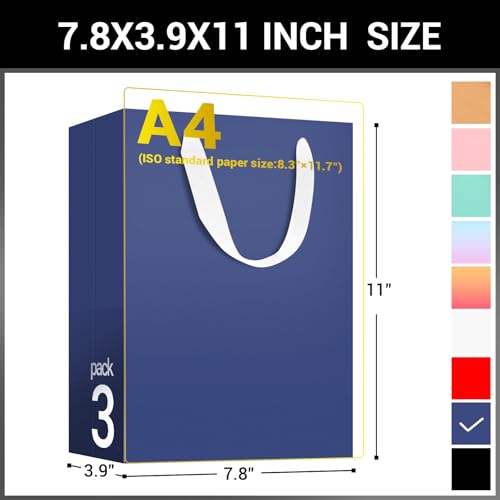 EUSOAR Navy Blue Gift Bags, 3pcs 7.8"x3.9"x11" Kraft Paper Bags with Handle - color: Navy Blue, size: 1 Count (Pack of 3)