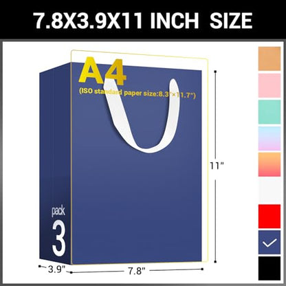 EUSOAR Navy Blue Gift Bags, 3pcs 7.8"x3.9"x11" Kraft Paper Bags with Handle - color: Navy Blue, size: 1 Count (Pack of 3)