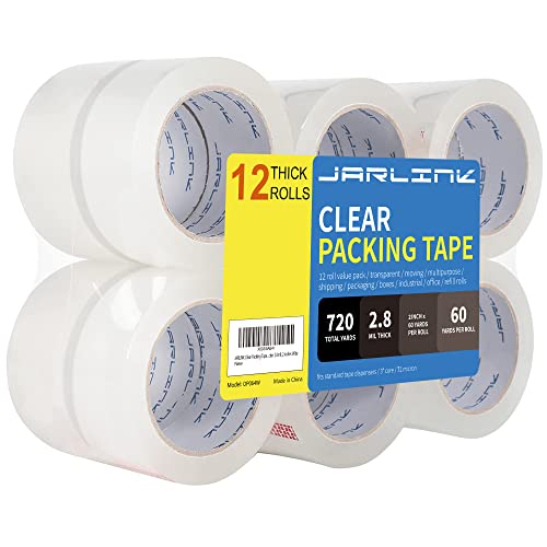 JARLINK 12 Rolls Clear Packing Tape, Heavy Duty Packaging Tape - size: 12 Rolls XL (2.8mil / 60 yd)