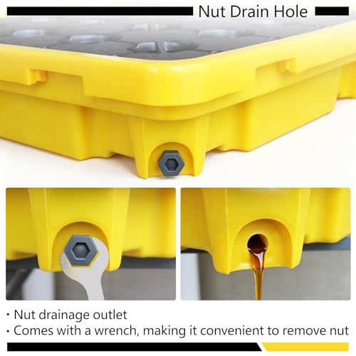 Spill Containment Tray with Drain, Anti-Leak Plastic Oil Tank Spill-Proof Pallet, Industrial Oil Drum Modular Platform,26.4 x 26.4 x 5.9in,1 Drum,2 Pcs - color: 2 Piece, size: 1 Drum