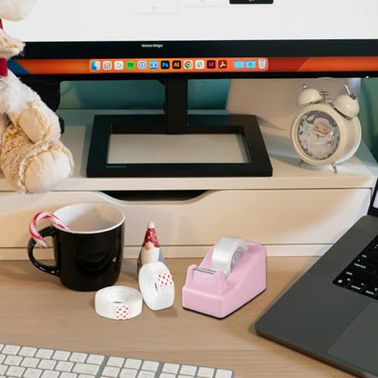 Desktop Tape Dispenser Pink,Weighted Nonskid Base,Includes 6 Rolls of Tape - color: Pink (6pcs Tape)