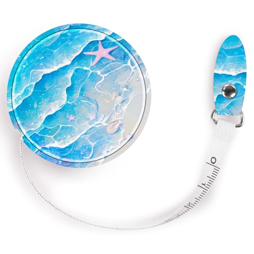 Retractable Mini Leather Tape Measure, Auto Retract Blue Starfish - color: Blue Starfish