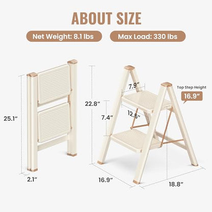 2 Step Ladder, Folding Step Stool with Anti Slip Widened Pedal - size: 2 Step