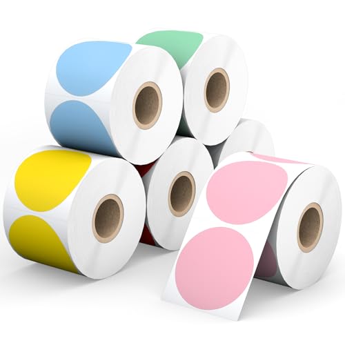 2" Thermal Labels Round - 6 Colors, 6 Rolls - 4500 Circle Labels - color: 6-colors