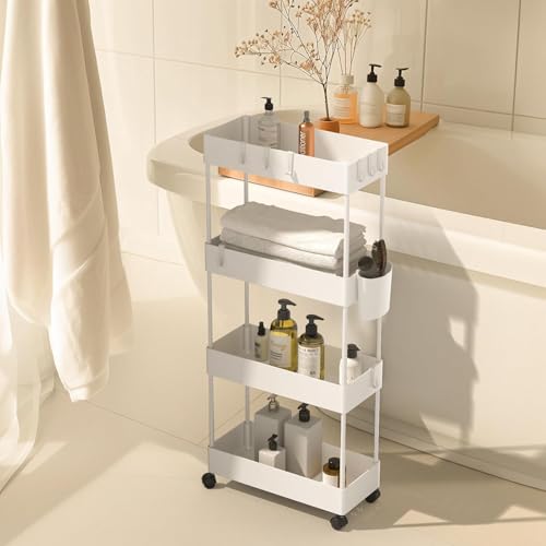 Pipishell 4 Tier Slim Storage Cart with Wheels, Laundry Cart, White - color: White, size: 4-Tier
